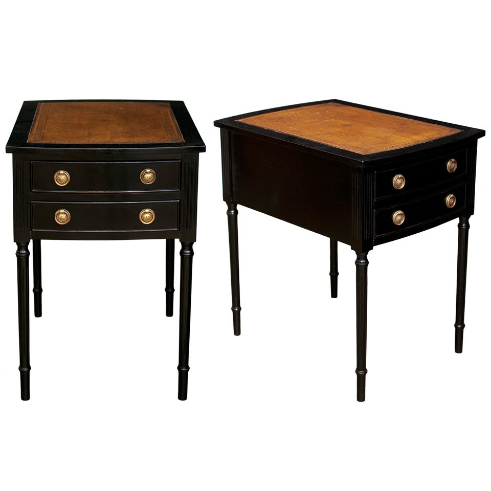 English Pair of Leather Top Side Tables