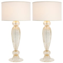 Pair of Murano Pulegoso Glass Lamps