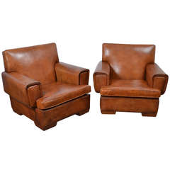 French Vintage Pair of Club Chairs
