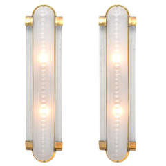 Art Deco Style Pair of Murano Glass and Brass Sconces 2