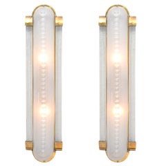 Art Deco Style Pair of Murano Glass and Brass Sconces