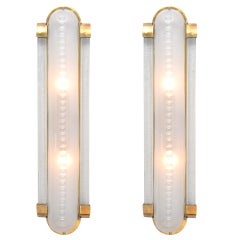 Art Deco Style Pair of Murano Glass and Brass Sconces