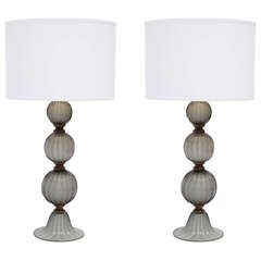Gray Murano Glass Pair of Lamps