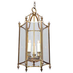 French Antique Brass & Glass Lantern