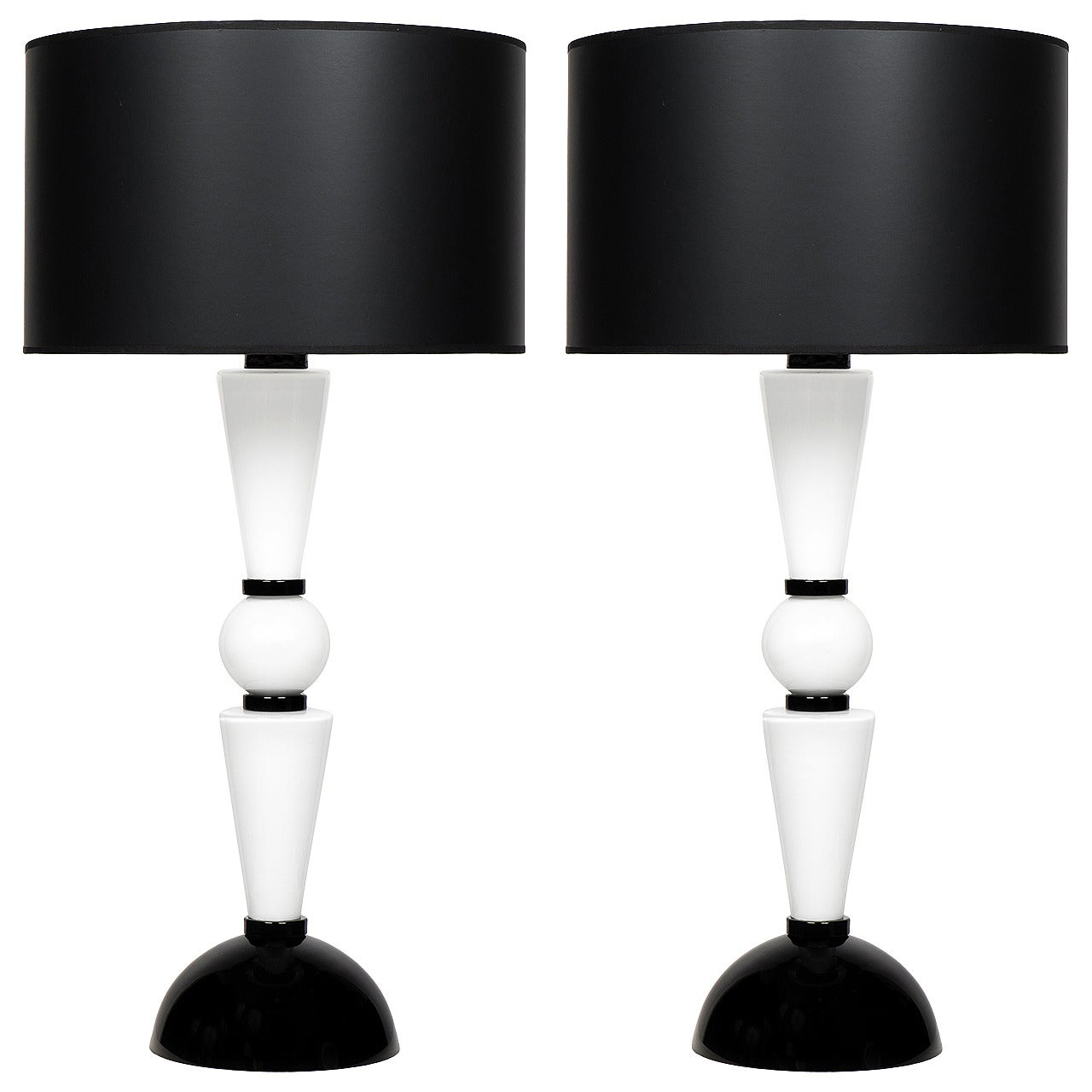 Murano Jet Black and Pure White Glass Lamps