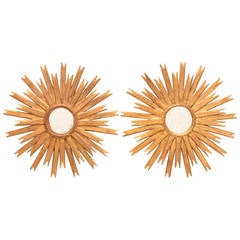 Pair of Spanish Vintage Gold Leaf Sunburst Mirrors
