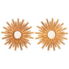 Pair of Spanish Vintage Gold Leaf Sunburst Mirrors