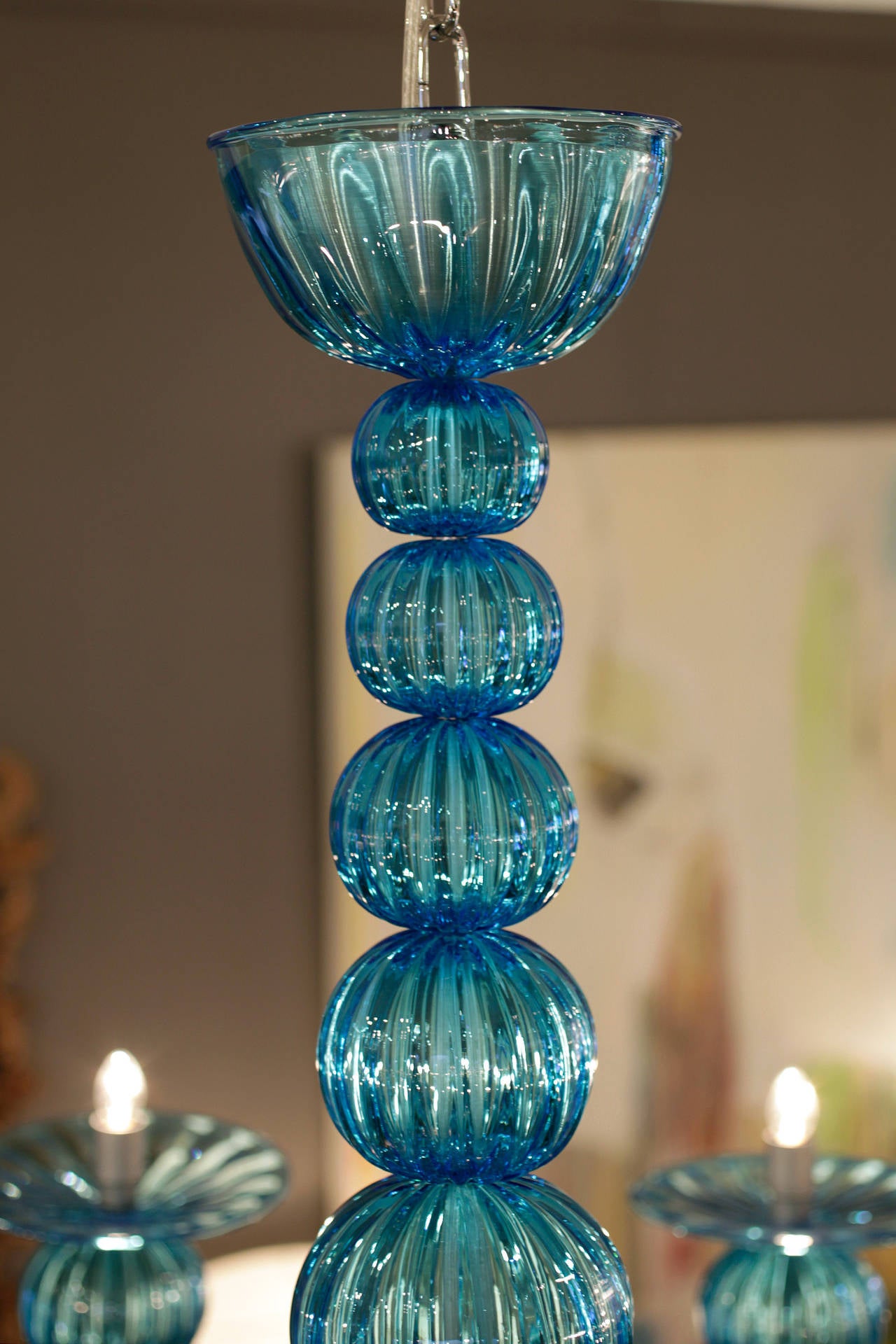 Aquamarine Murano Glass Chandelier by Barbini 2