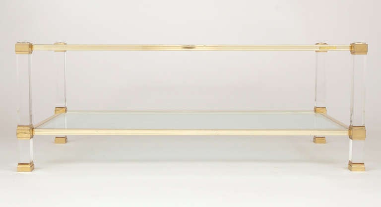 French Lucite & Brass Coffee Table by Pierre Vandel