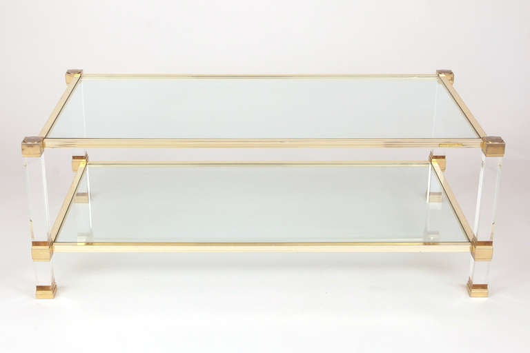 Lucite & Brass Coffee Table by Pierre Vandel In Good Condition In Austin, TX