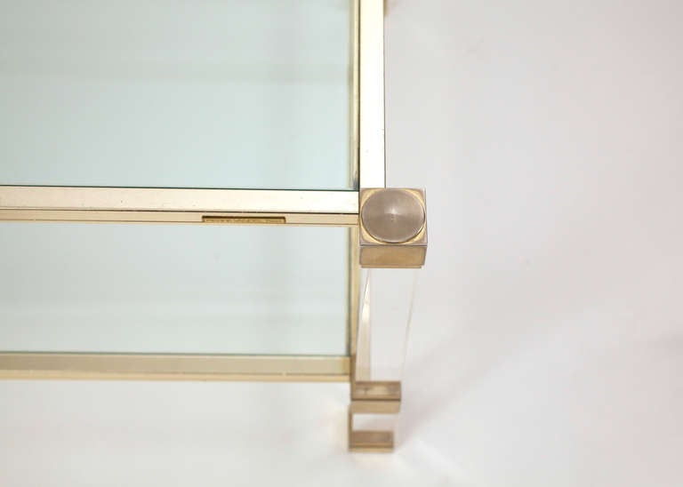 Late 20th Century Lucite & Brass Coffee Table by Pierre Vandel