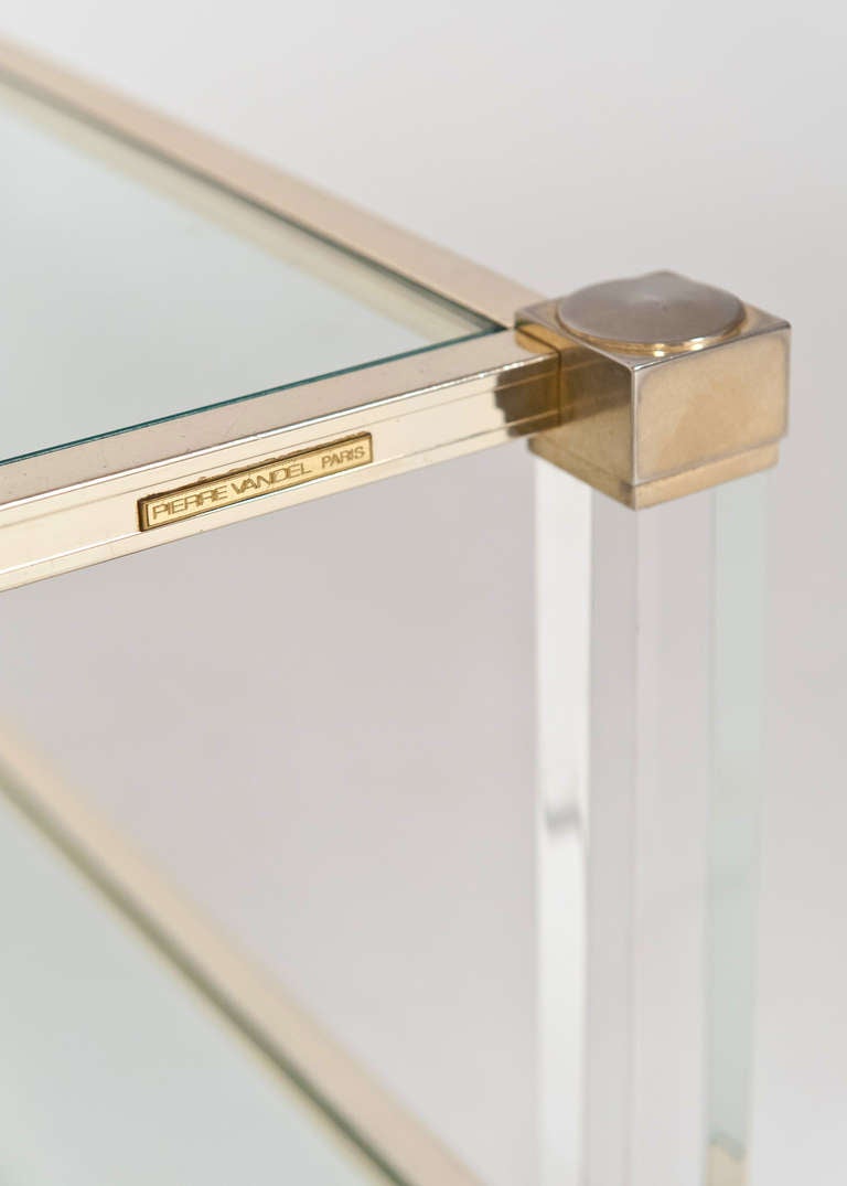Lucite & Brass Coffee Table by Pierre Vandel 1