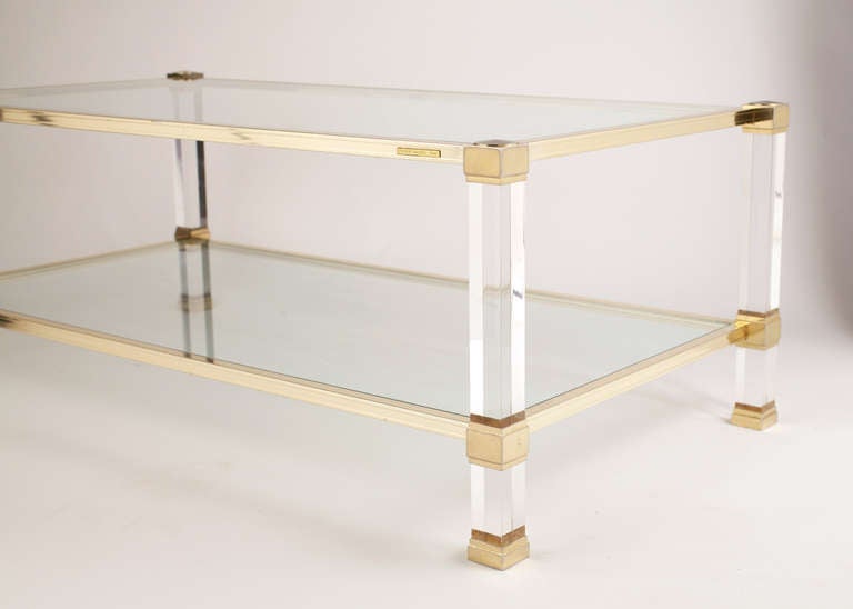 Lucite & Brass Coffee Table by Pierre Vandel 4
