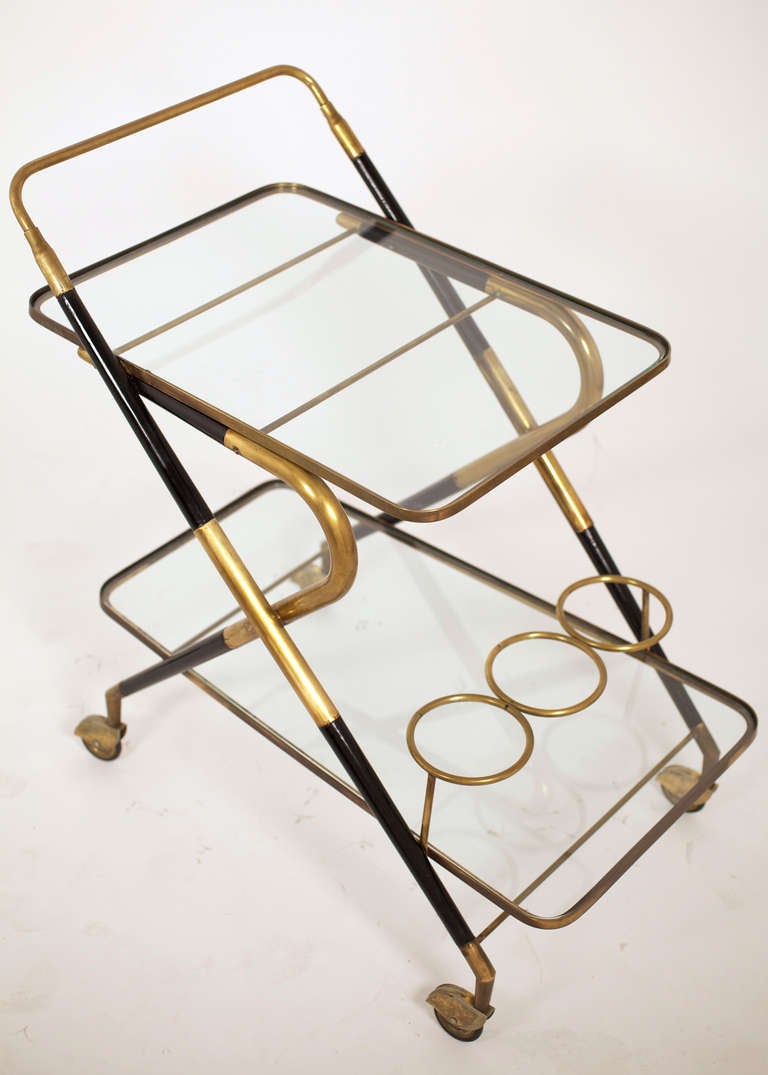 Mid-20th Century Cesare Lacca Ebonized Mahogany & Brass Bar Cart