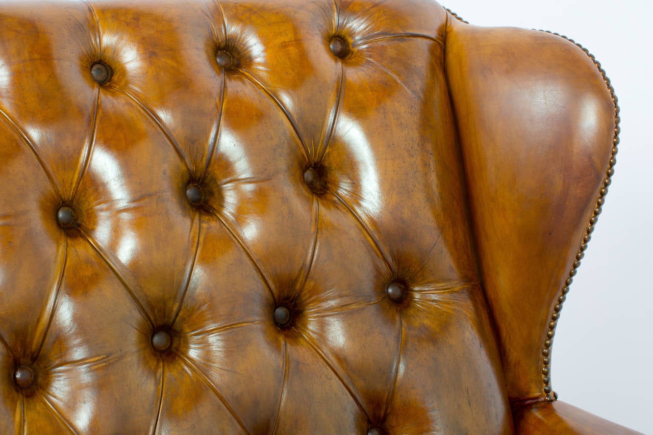 English Vintage Tufted Leather Wingback Sofa