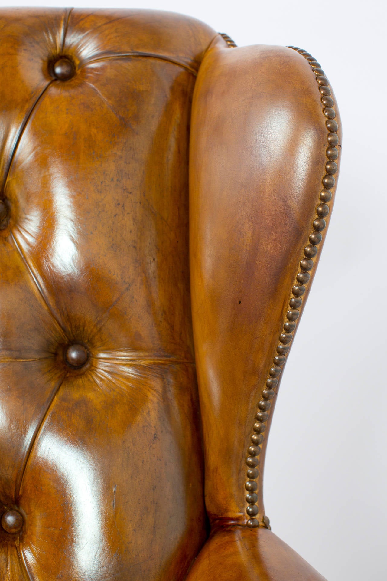 Ebonized Vintage Tufted Leather Wingback Sofa