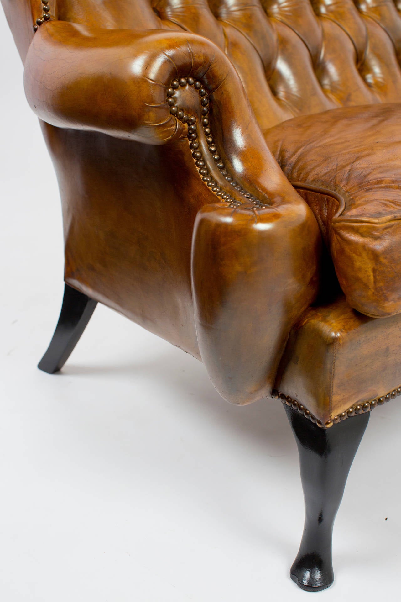 Mid-20th Century Vintage Tufted Leather Wingback Sofa