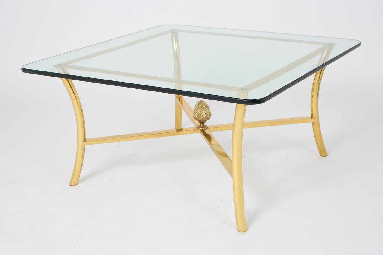 French Vintage Gilt Brass Coffee Table by Maison Raphael 1