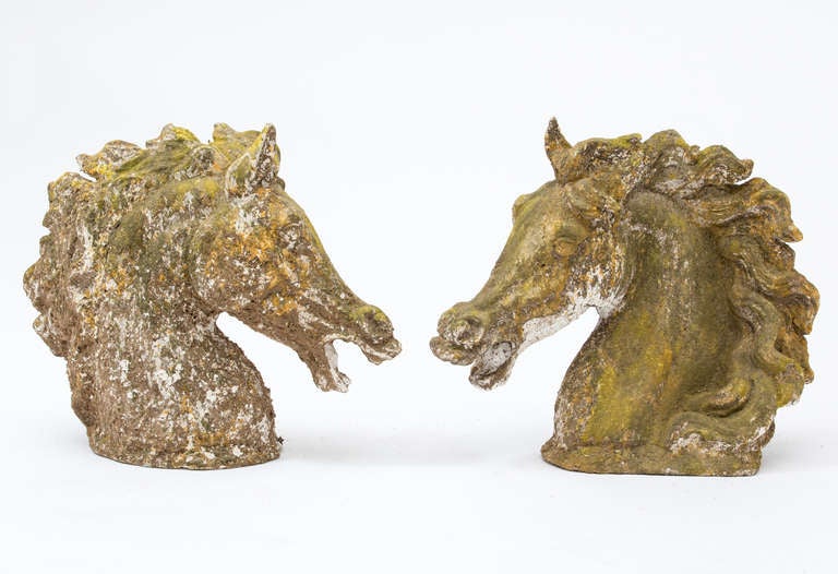 20th Century French Pair of Stone Horse Heads