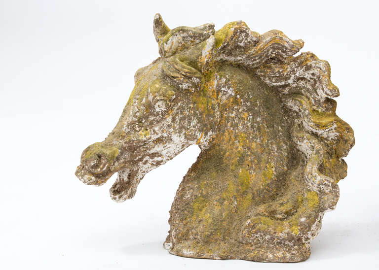 French Pair of Stone Horse Heads 1