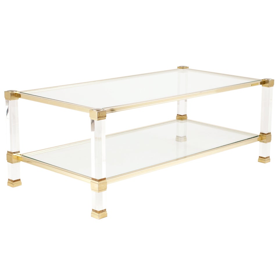Lucite & Brass Coffee Table by Pierre Vandel