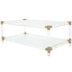 Vintage Bamboo Style Lucite & Brass Coffee Table