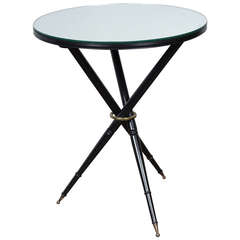 Vintage Mirror Top Ebonized Tripod Side Table