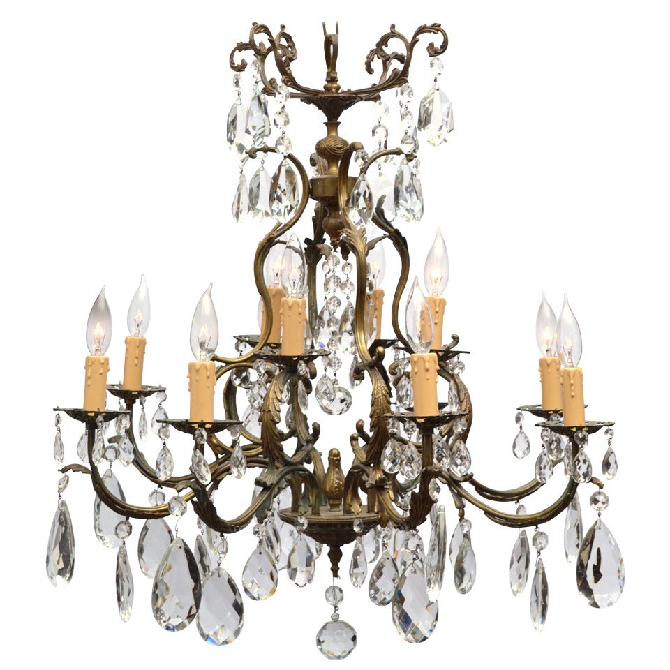 French Antique Louis XIV Bronze and Crystal Chandelier