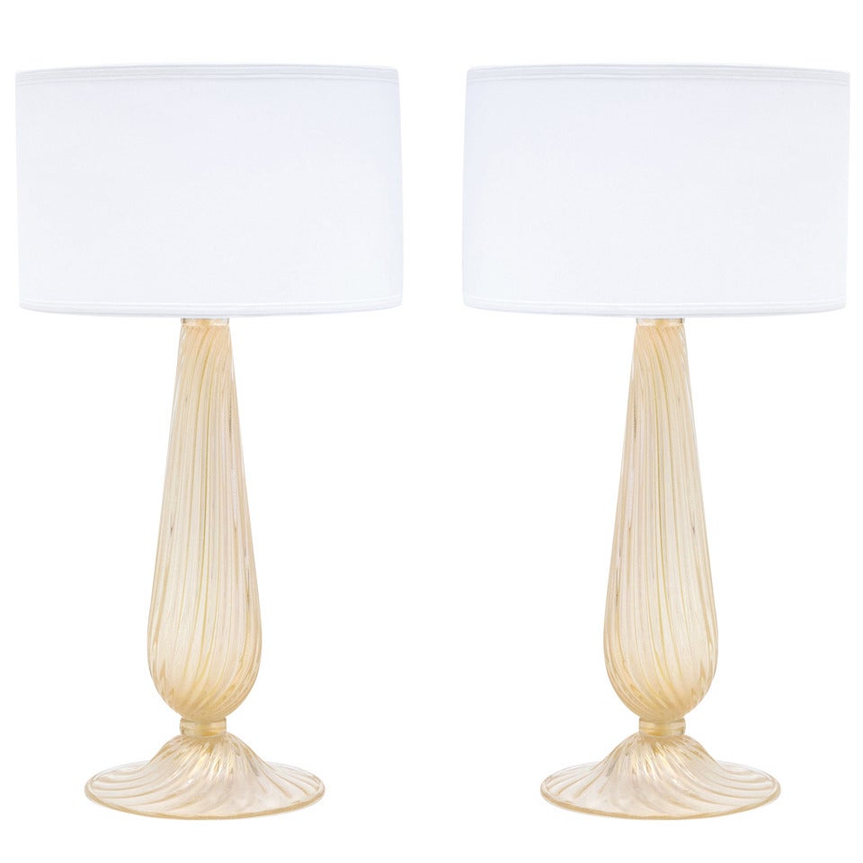 Pair of Murano Avventurina Glass Lamps For Sale