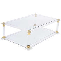 French Neoclassic Lucite & Gilt Brass Coffee Table