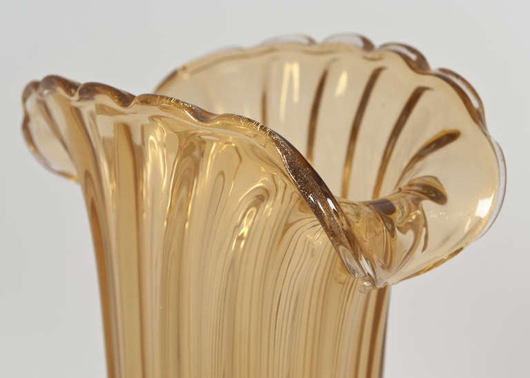 Italian Murano Amber and Gold Glass Vase
