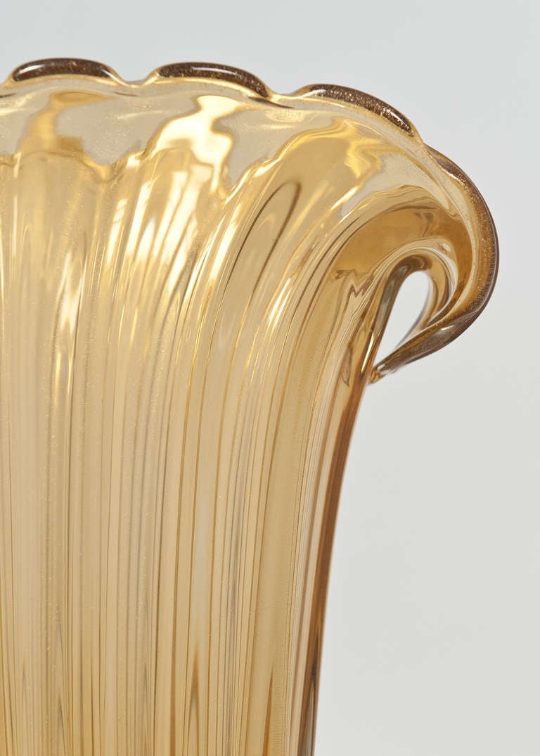 20th Century Murano Amber and Gold Glass Vase
