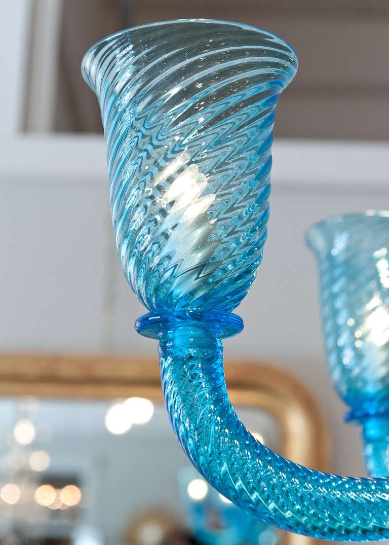 Italian Cerulean Blue Murano Glass Chandelier