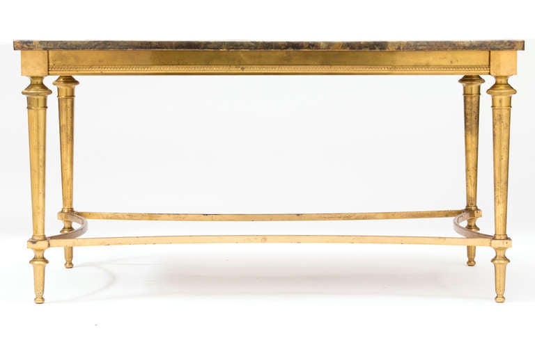 French Art Deco Gilt Brass Tole-Top Coffee Table