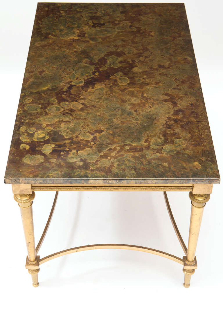 Art Deco Gilt Brass Tole-Top Coffee Table In Good Condition In Austin, TX