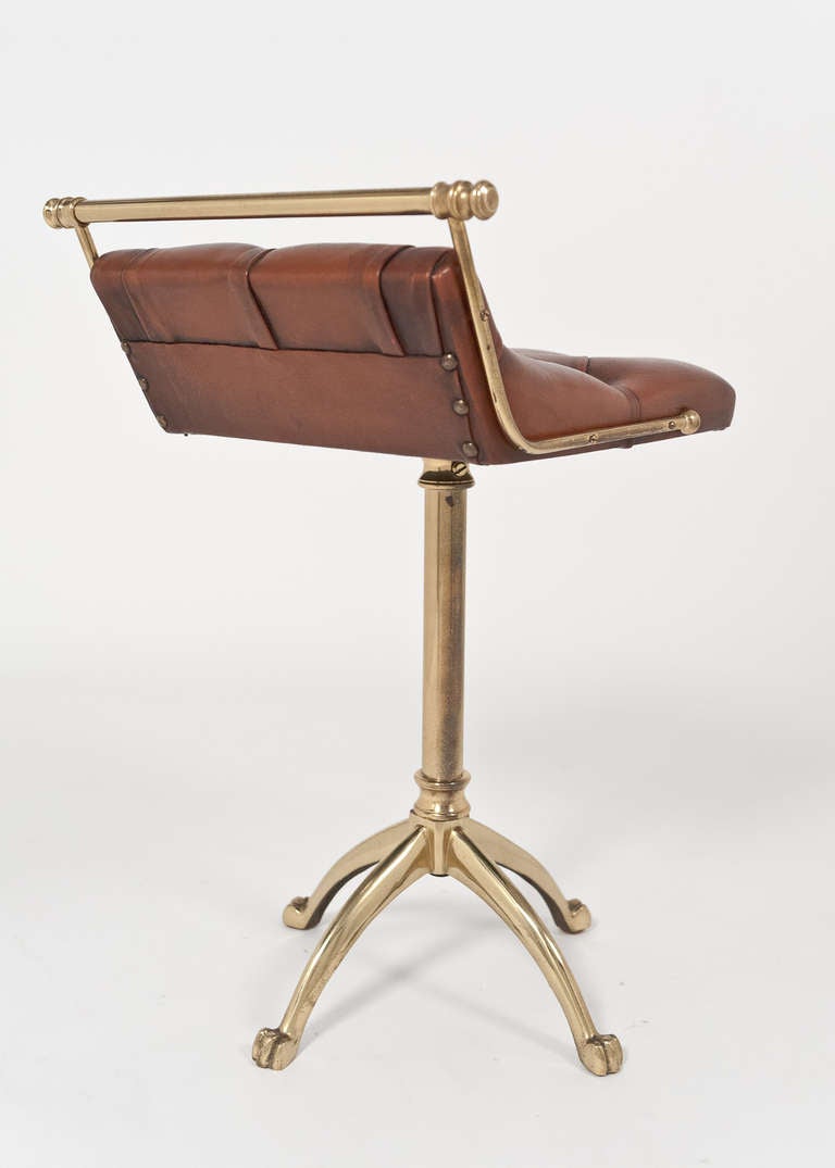 Vintage Leather & Gilt Brass Harpist Stool 1