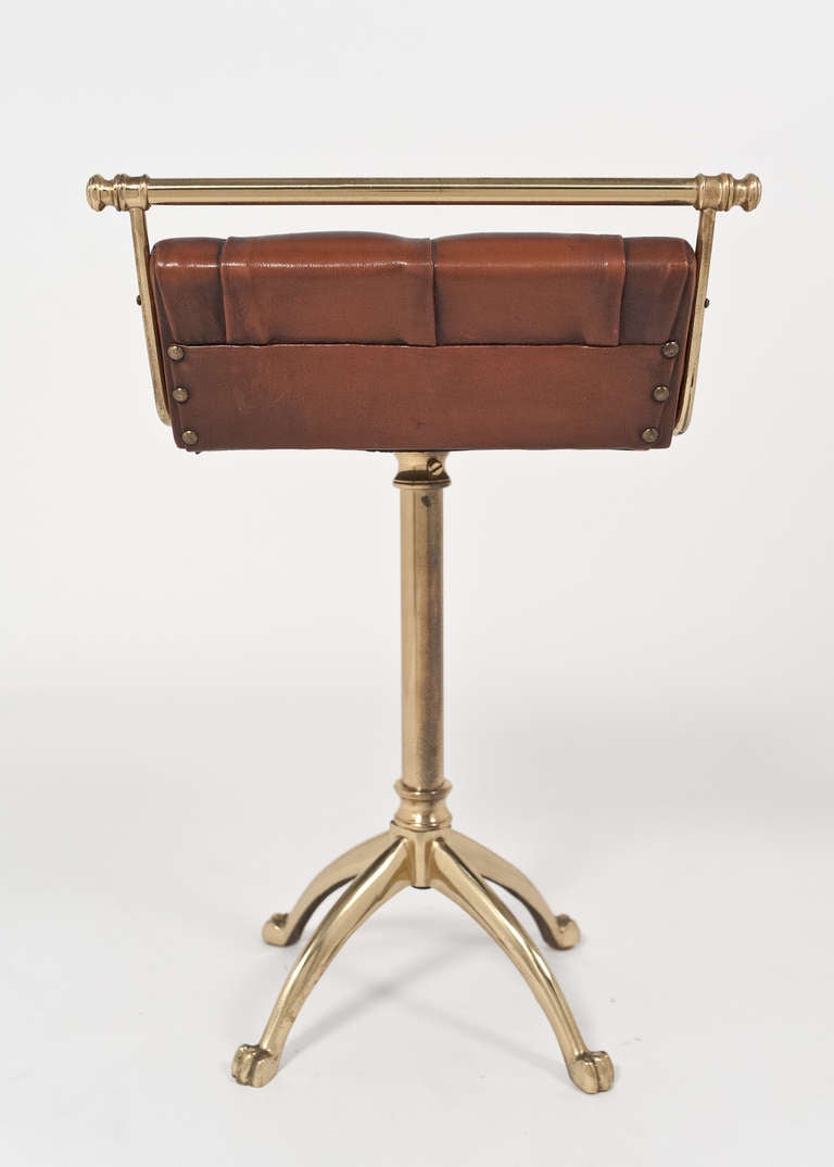 Vintage Leather & Gilt Brass Harpist Stool 2