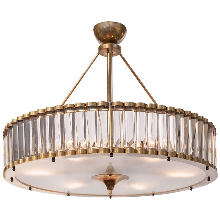 Murano Glass Tube and Brass Chandelier For Sale at 1stdibs