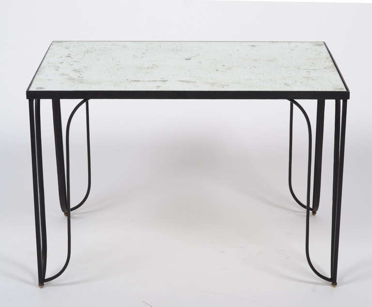 Mid-Century Modern French Vintage Forged Iron and Mirror Coffee Table
