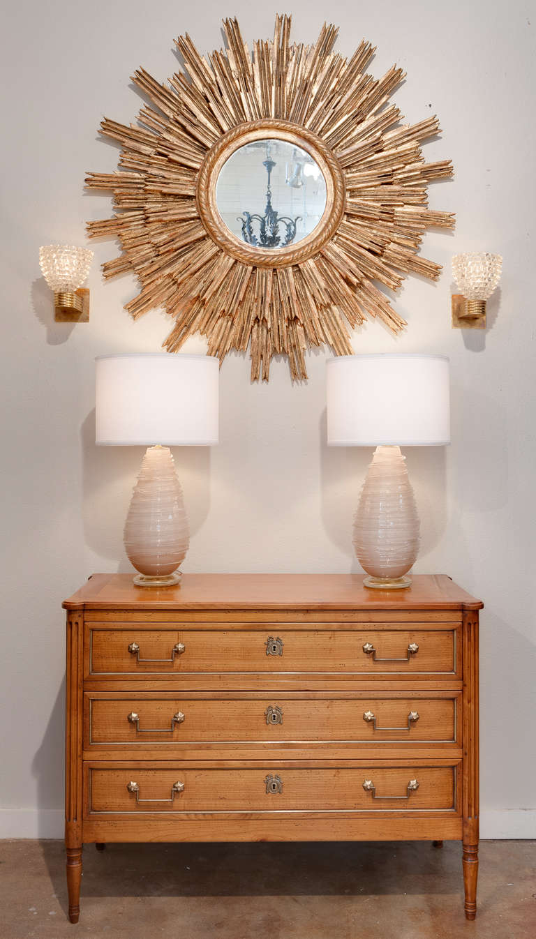 Pair of Murano Glass & Brass Sconces by Barovier