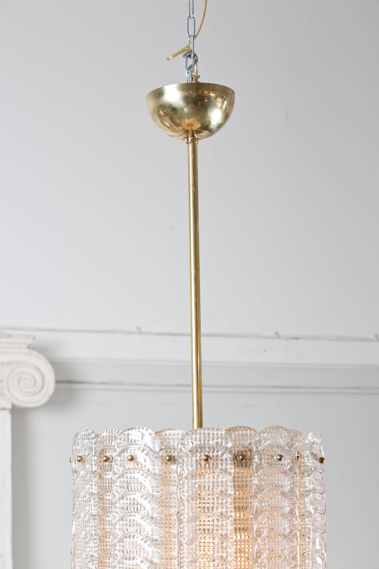 Mid-Century Modern Vintage Murano Glass and Brass Lantern