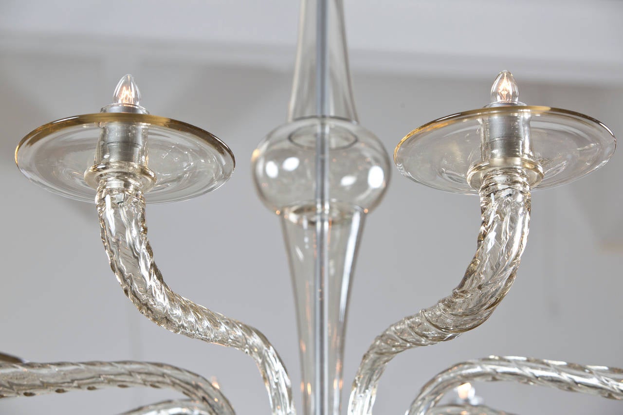 Italian Modernist Murano Cristallo Antico Glass Chandelier