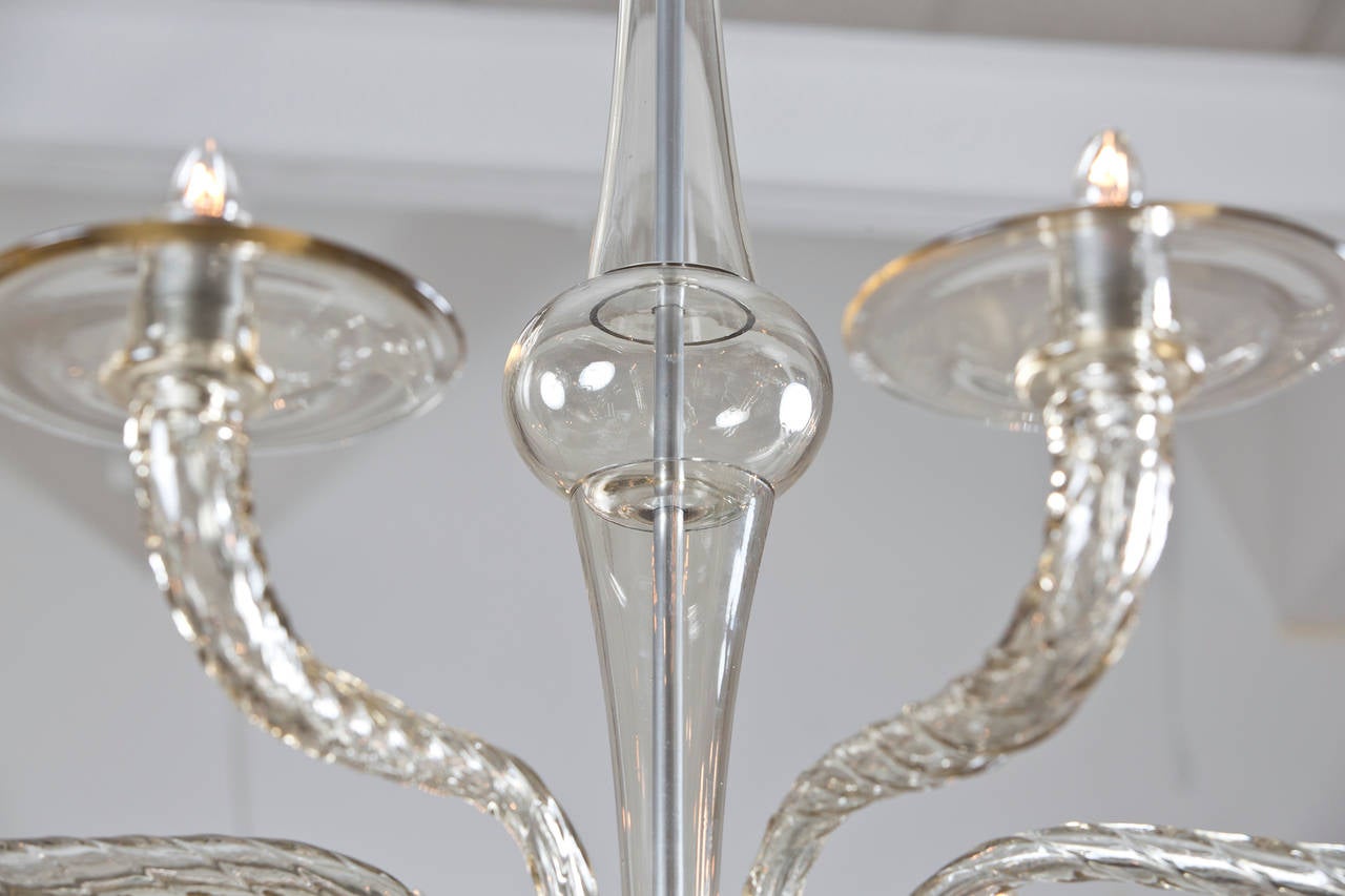 Modernist Murano Cristallo Antico Glass Chandelier In Excellent Condition In Austin, TX