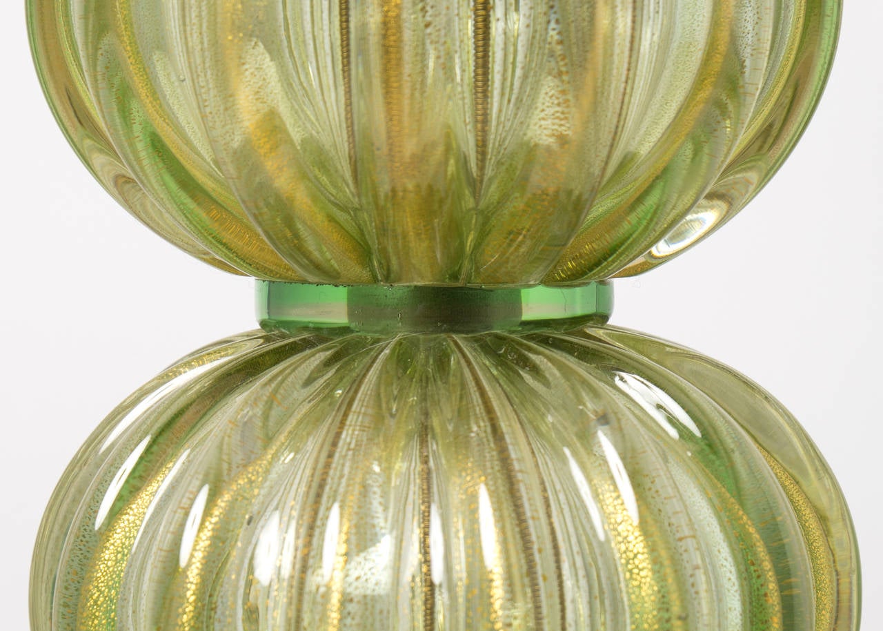 Gold Leaf Pair of Murano Green 