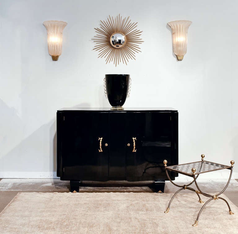 Murano Black Glass Vases With Fused Gold Leaf at 1stDibs