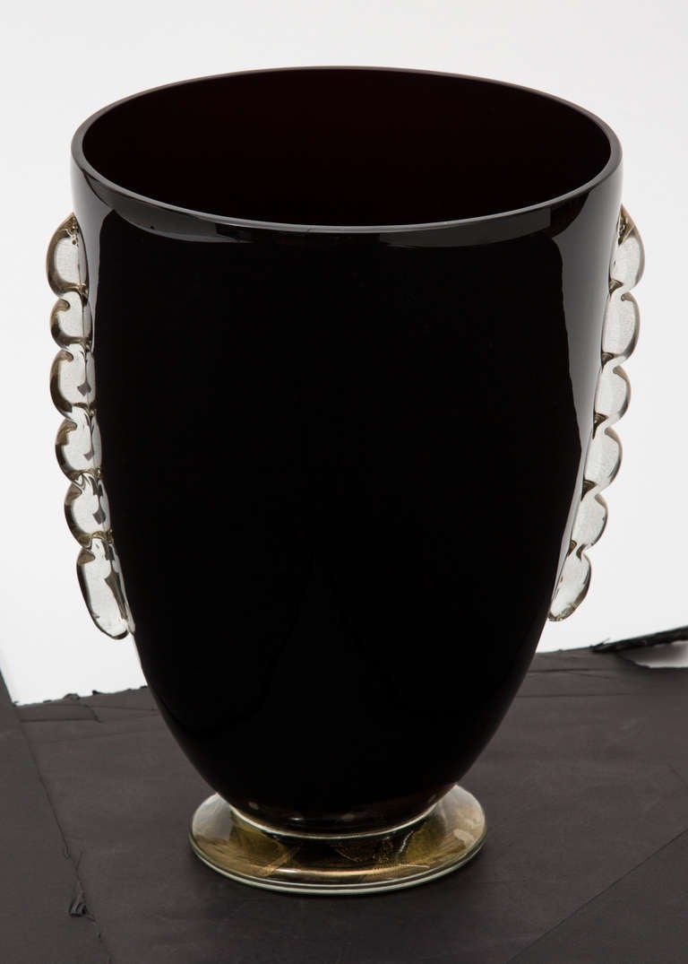 Murano Black Glass Vases With Fused Gold Leaf at 1stDibs