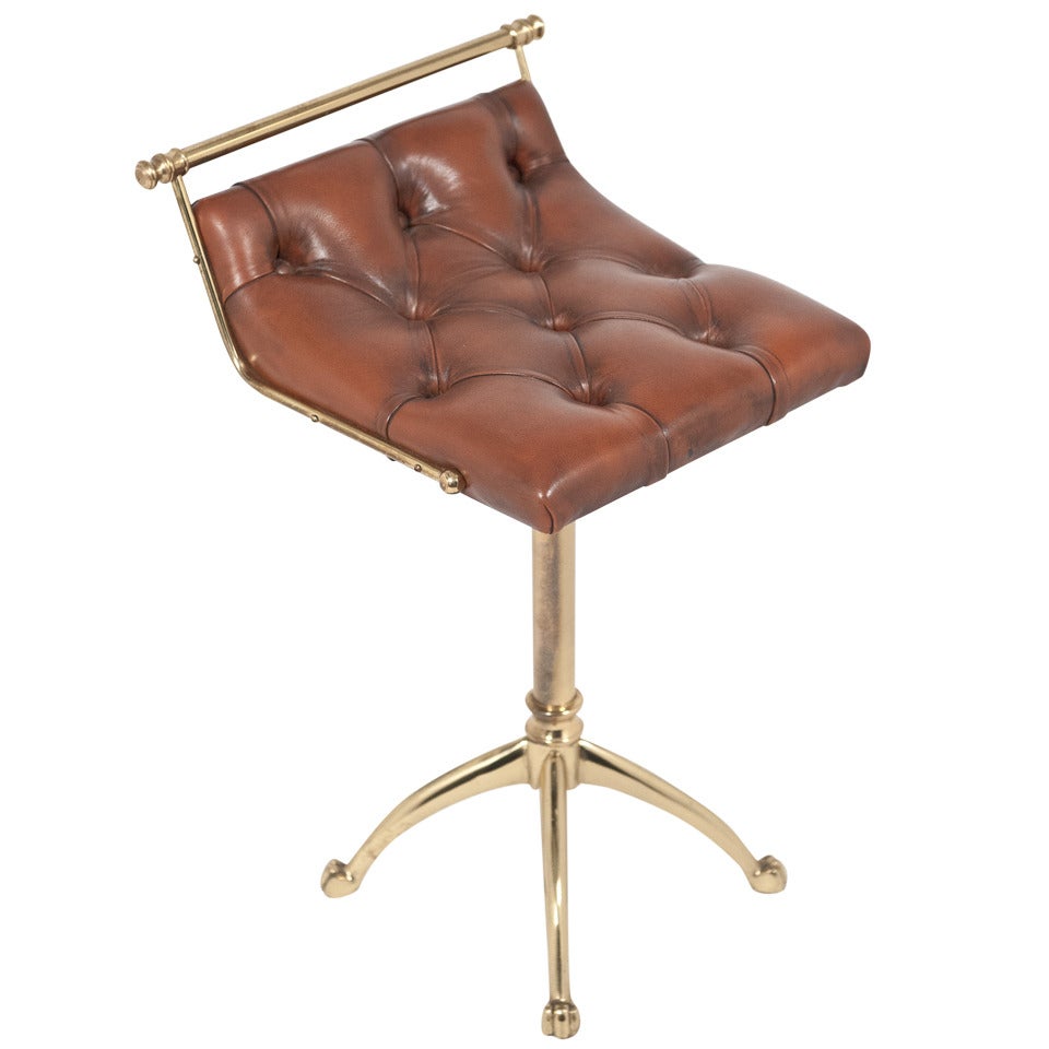 Vintage Leather & Gilt Brass Harpist Stool