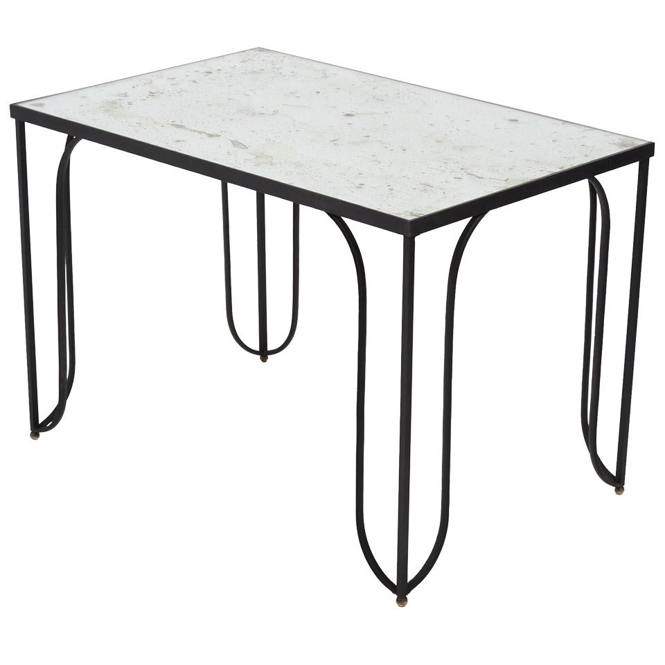 French Vintage Forged Iron and Mirror Coffee Table