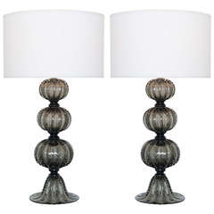Pair of Murano "Pulegoso" Glass Table Lamps 11