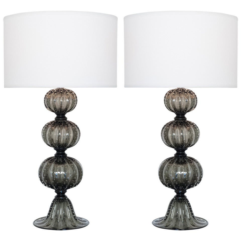 Pair of Murano "Pulegoso" Glass Table Lamps
